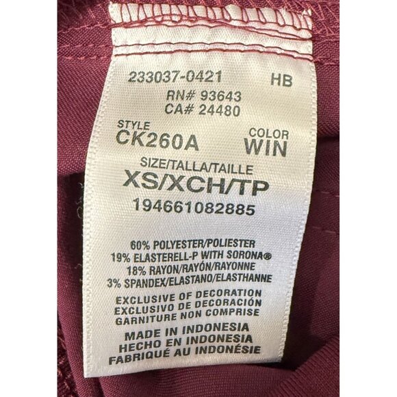 Cherokee Euphoria Scrubs/Uniform Mid Rise Jogger Pant Wine XS Medical NWT - Picture 4 of 8